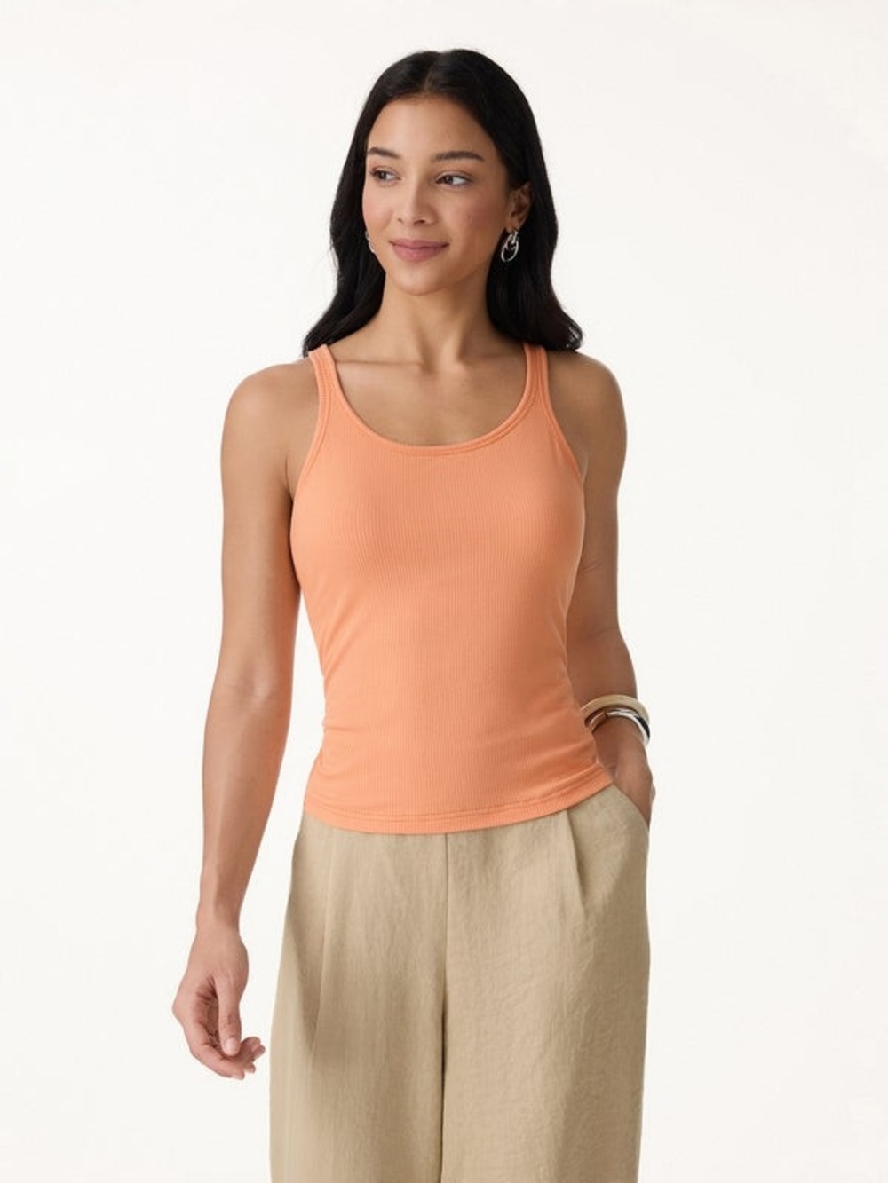 OGL Cool-Touch Ribbed Scoop Neck Racer Back Bra Tank In Muskmelon